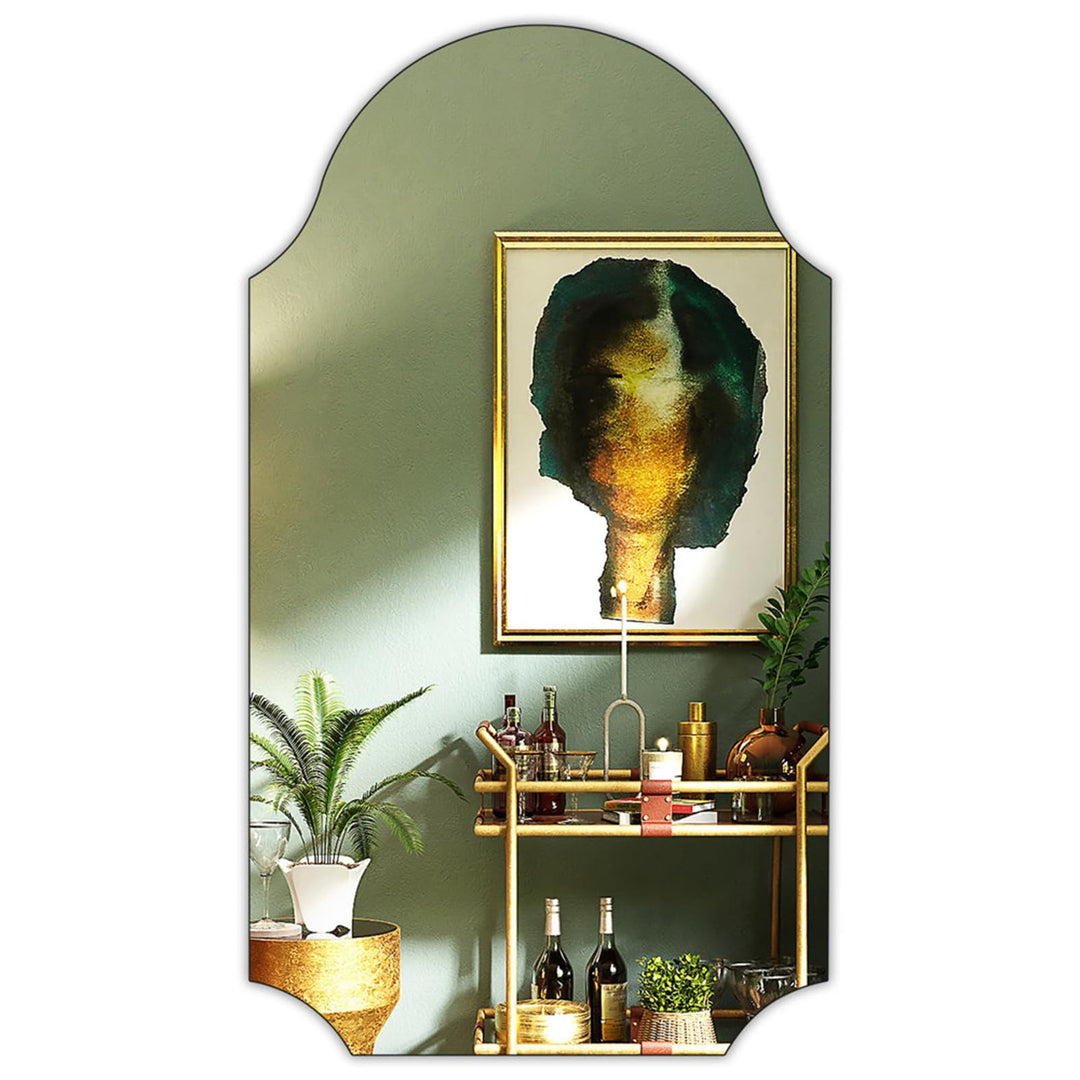 Muzilife Rahmenloser Wandspiegel 51x91cm, Unregelmässiger Bogenspiegel mit MDF-Rückwand, Dekorativer