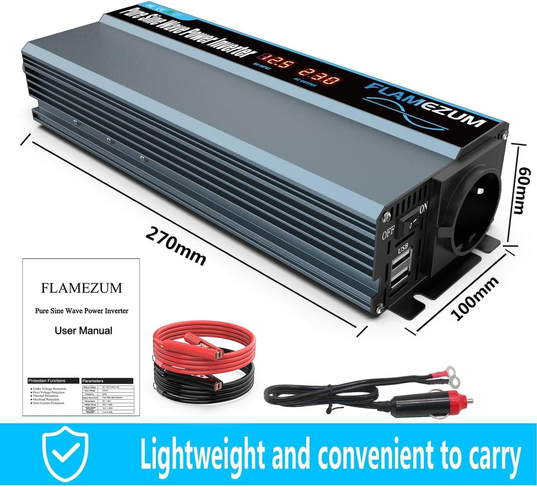 1000W/2000W Spannungswandler 12v auf 230v Reiner Sinus Wechselrichter Auto Power Inverter Konverter