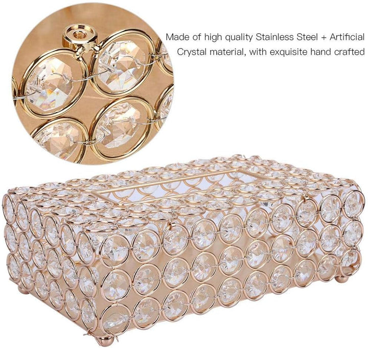 Hztyyier Crystal Tissue Box Rechteckiger dekorativer Serviettenhalter Crystal Paper Container für El