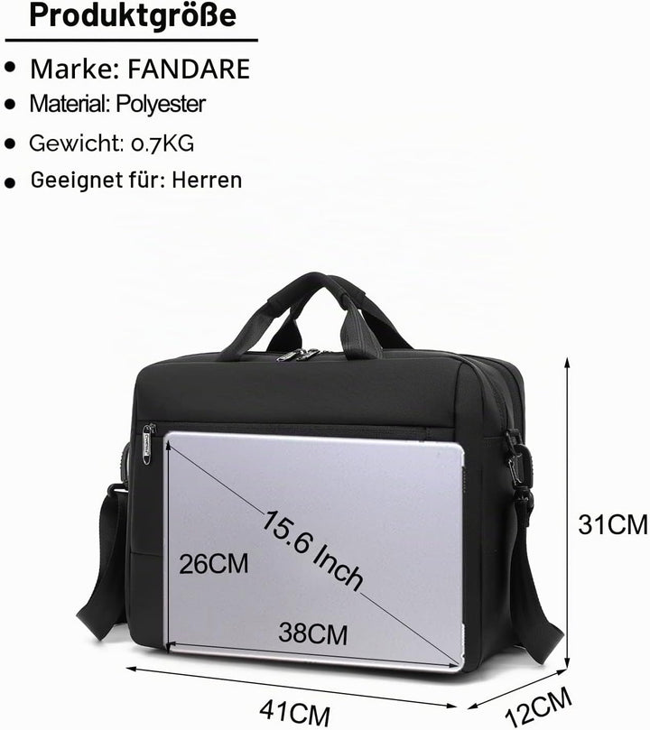 FANDARE Laptoptasche 15,6 Zoll Notebooktasche Geschäft Laptop Umhängetasche Tragetasche mit Schulter