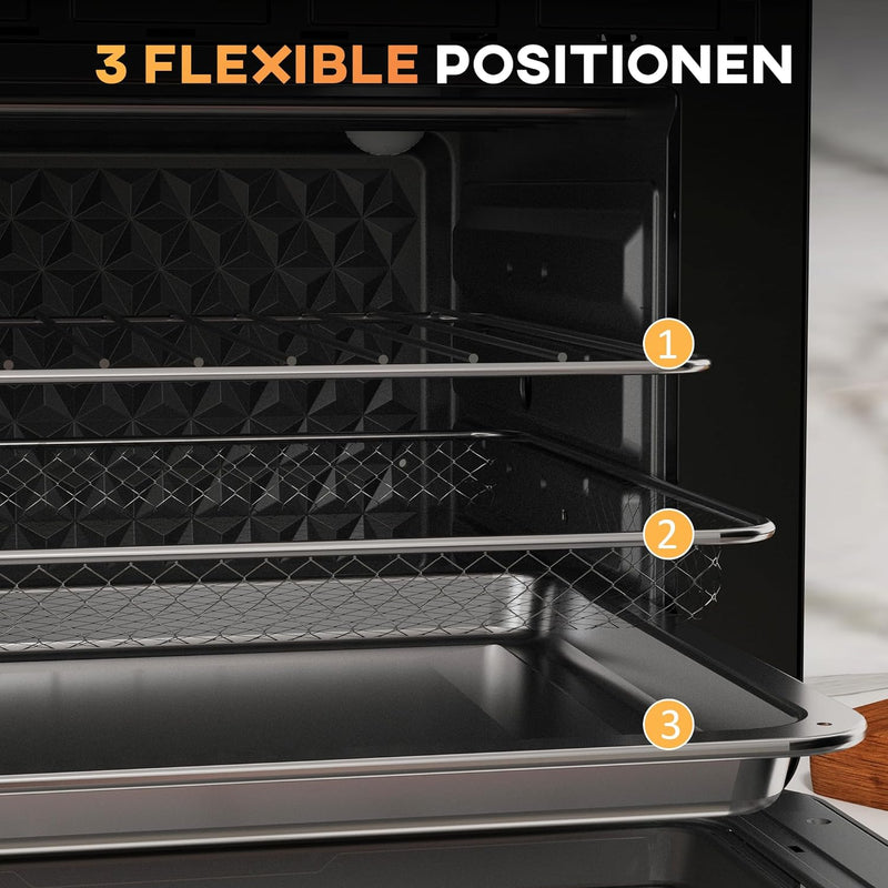 HOMCOM Minibackofen 20L, 5 in 1 Pizza-Ofen inkl. Backblech Set, Frittierkorb, Krümelblech, 1 Std. Ti