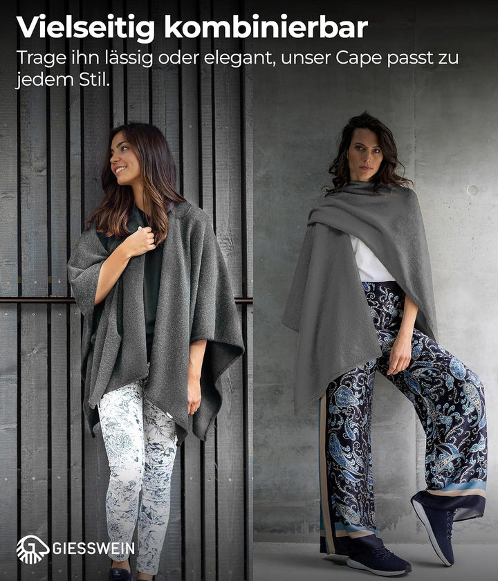 GIESSWEIN Merino Lambswool Cape - Eleganter Feinstrick Überwurf aus Lammwolle, Merinowolle Cape für