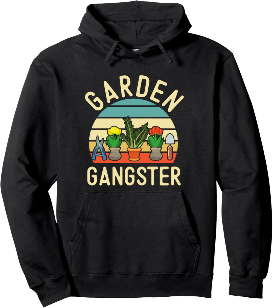 Vintage Garden Gangster 80s Gardening Lover Gardeners Funny Pullover Hoodie