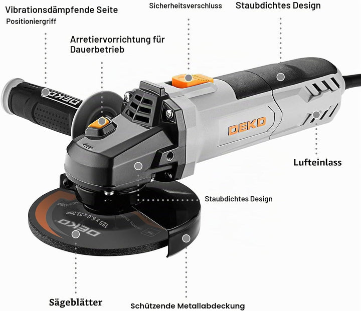 Winkelschleifer Schleifer Trennschleifer 125mm: DEKOPRO 900W Winkelschleifer, Leerlaufdrehzahl:12000