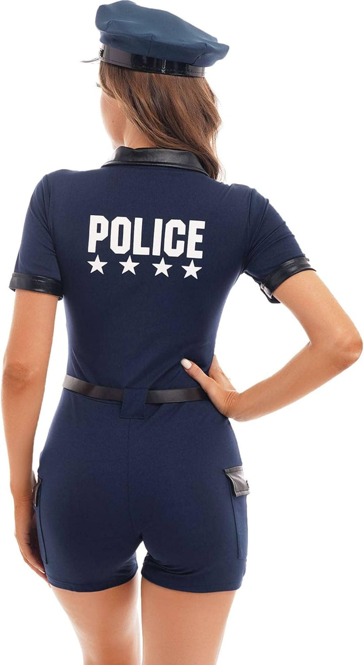 Aislor Sexy Polizei Kostüm Damen Polizistin Uniform mit Mütze Handschnelle Cop Costume Komplettes Ou