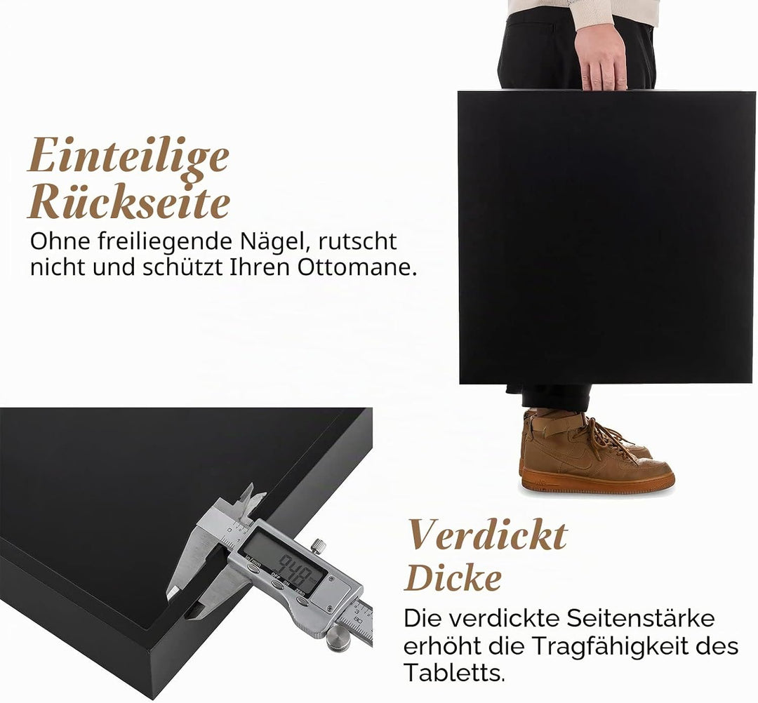 Hanobe Tablett Gross Schwarz Serviertablett Holztablett Deko mit Griff 52cm | Modern Glossy Quadrati