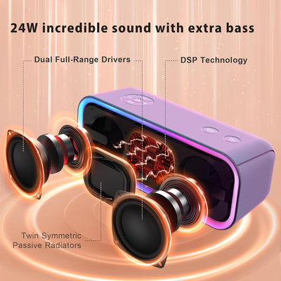 DOSS SoundBox Pro+ Bluetooth Lautsprecher mit IPX6 Wasserdicht, 24W Dualen Bass-Treibern, Stereo-Pai