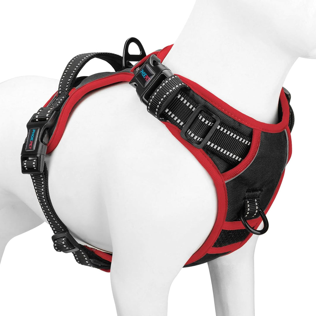 PHOEPET Verbessertes Hundegeschirr ohne Zug, reflektierende, verstellbare Weste, mit Trainingsgriff