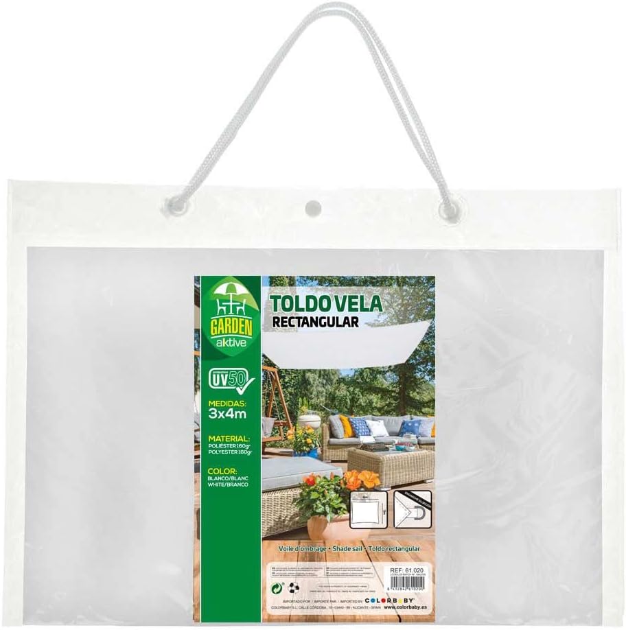 Aktive 61020 Sonnensegel Sonnenschutz UV50, rechteckig, 300 x 400 cm, Weiss