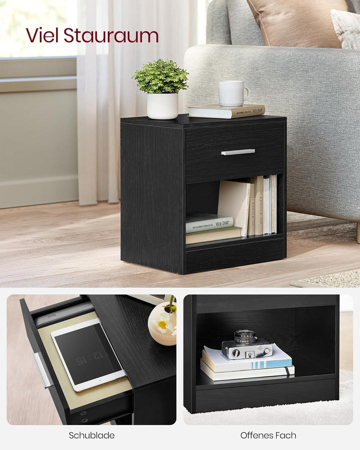 VASAGLE Nachttisch, 2er Set, Beistelltisch, mit Schublade, Griff, offenes Fach, Couchtisch, für Schl