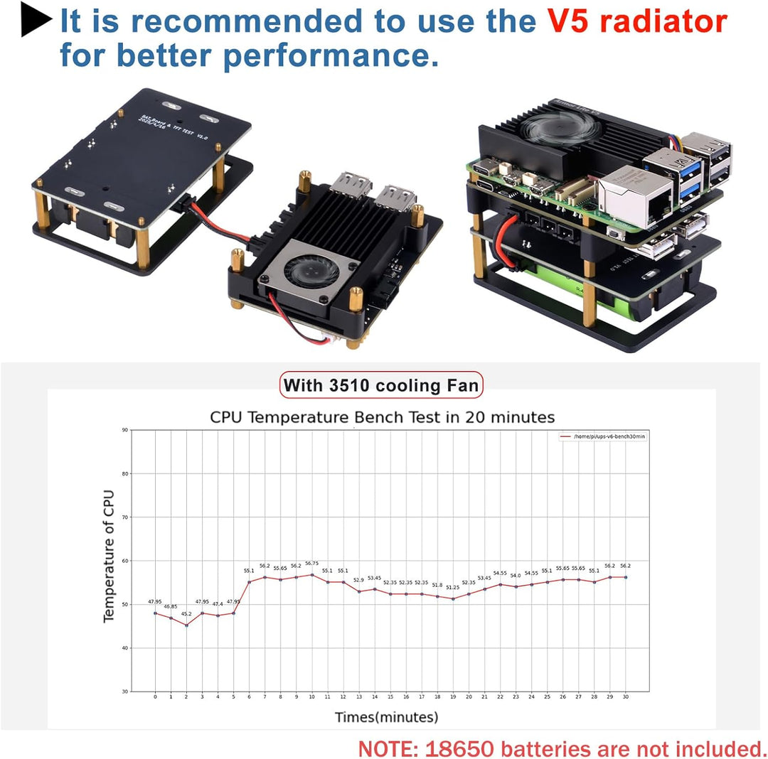 GeeekPi UPS Gen 6 Power Module UPS V6 Uninterruptible UPS Shield for Raspberry Pi 5/4B/Orange Pi - E
