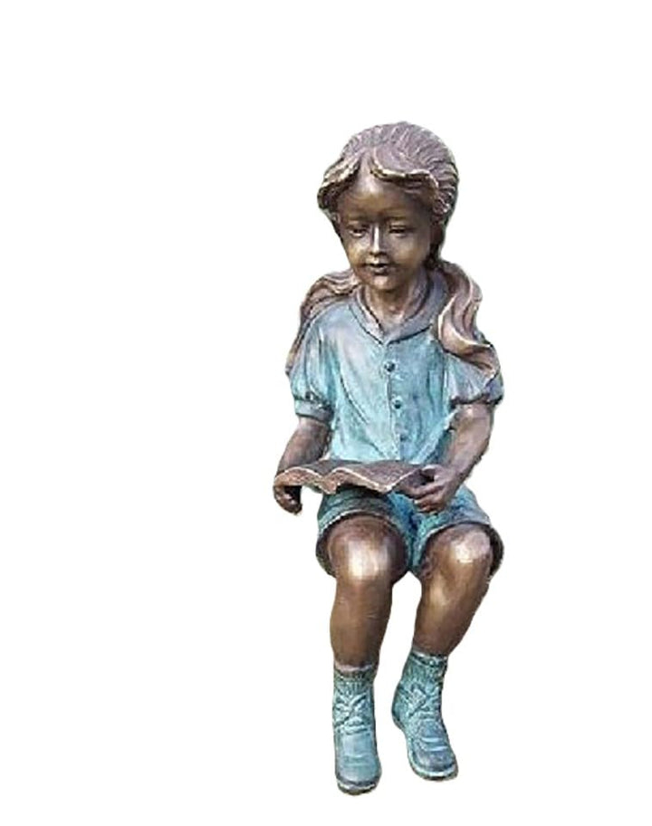 IDYL Bronze-Skulptur Lesendes Mädchen | 20x7x8 cm | Kinderfigur aus Bronze handgefertigt | Gartensku