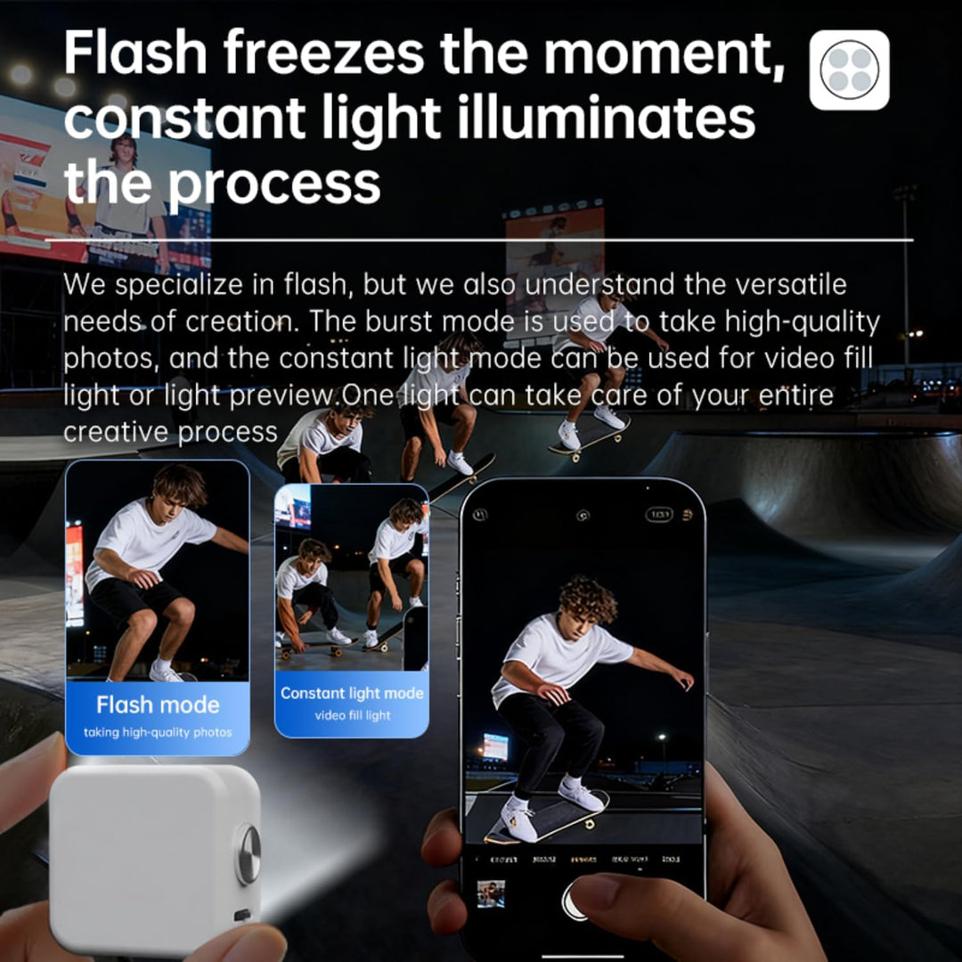 Funmount Externes Smartphone-Blitzlicht 18W mit 3W Dauerlicht · Magnetische Handy Fotolampe · Synchr