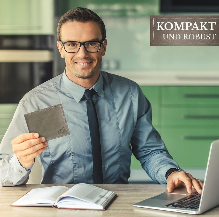 Fa.Volmer ® Leder Geldbörse Herren mit RFID-Schutz - extra-stabile Doppelnaht - 6 Fächer für Kreditk