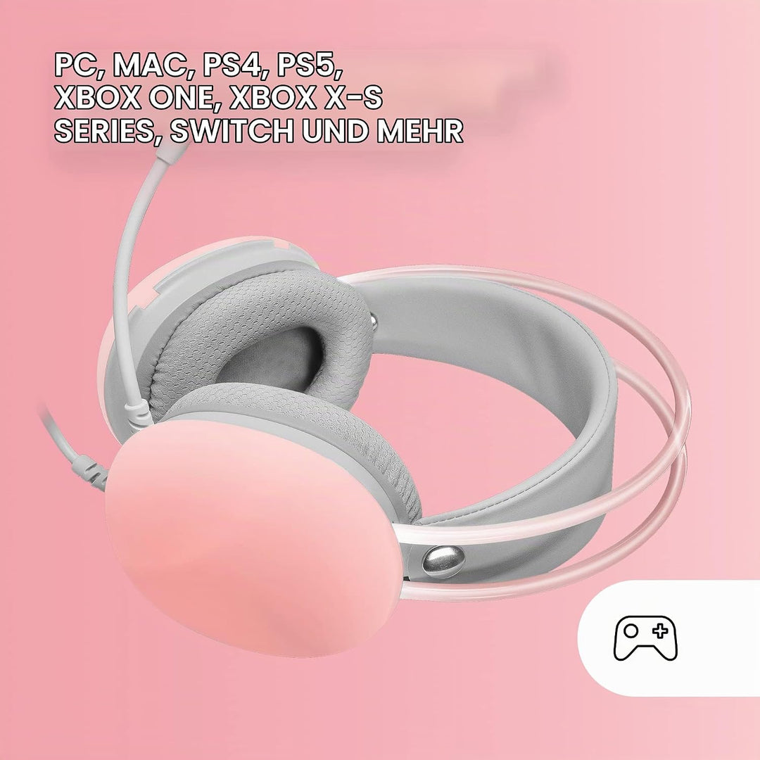 MARSGAMING Mars Gaming MH-Glow Rosa, 360° Full Chroma RGB Flow Kopfhörer, Mikrofon Geräuschunterdrüc