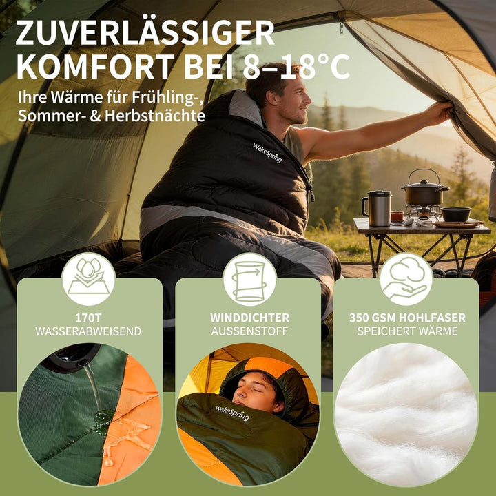 Schlafsack Sommer Erwachsene, 2-in-1 Leichter Deckenschlafsack Camping koppelbar, mit Fussreissversc