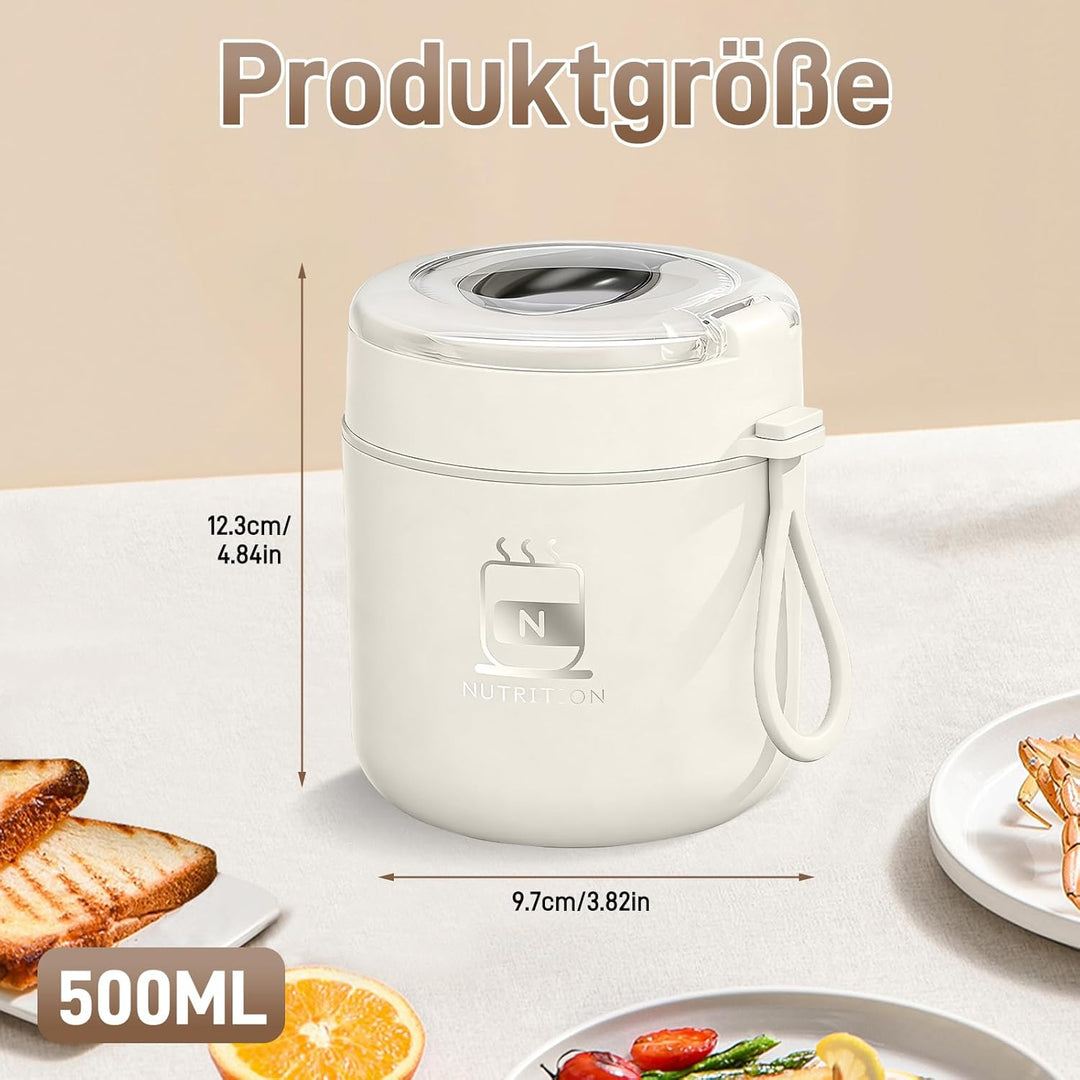 Thermobehälter für Essen 500ml, Overnight Oats Behälter aus Edelstahl, Auslaufsicherer Müslibecher m
