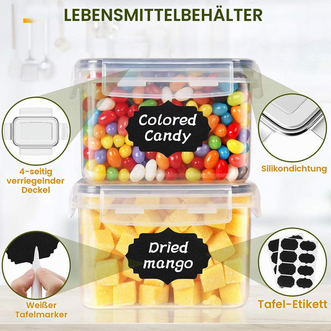 Cinnani 1.6L Vorratsdosen Set, Satz mit 12 Vorratsdosen mit Deckel Luftdicht, Müsli Schüttdose &amp; Fri