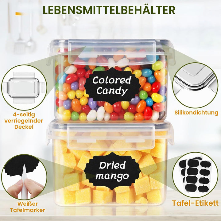 Cinnani 1.6L Vorratsdosen Set, Satz mit 12 Vorratsdosen mit Deckel Luftdicht, Müsli Schüttdose &amp; Fri