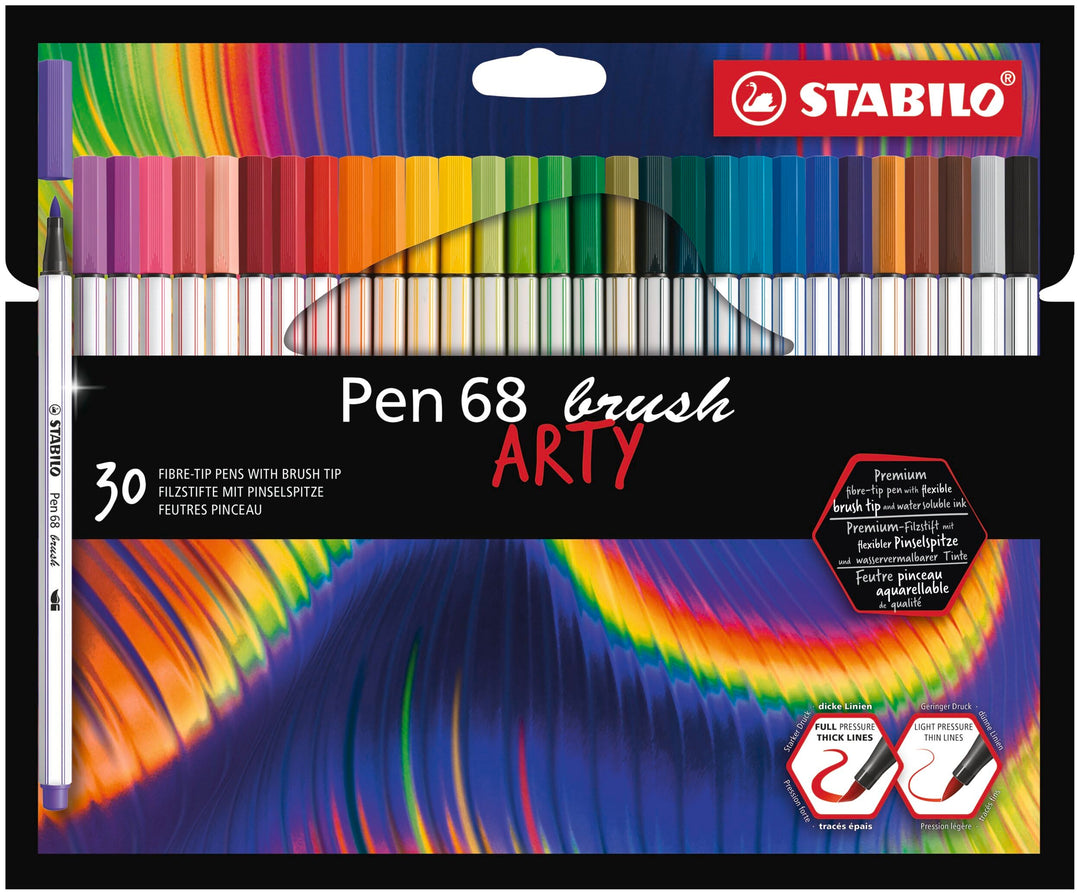 Premium-Filzstift mit Pinselspitze für variable Strichstärken - STABILO Pen 68 brush - ARTY - 30er P