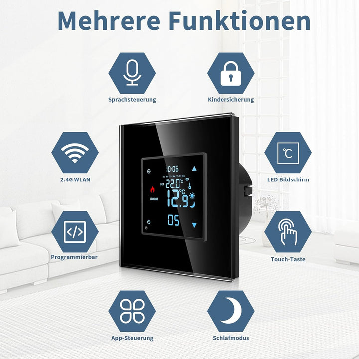 CNBINGO Smart Thermostat Unterputz mit Fühler, Digitaler Raumthermostat für Wasser Fussbodenheizunge