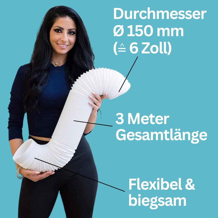 Home Melody Abluftschlauch 150mm 3 Meter PVC flexibel für mobile Klimaanlagen, Wäschetrockner, Abzug