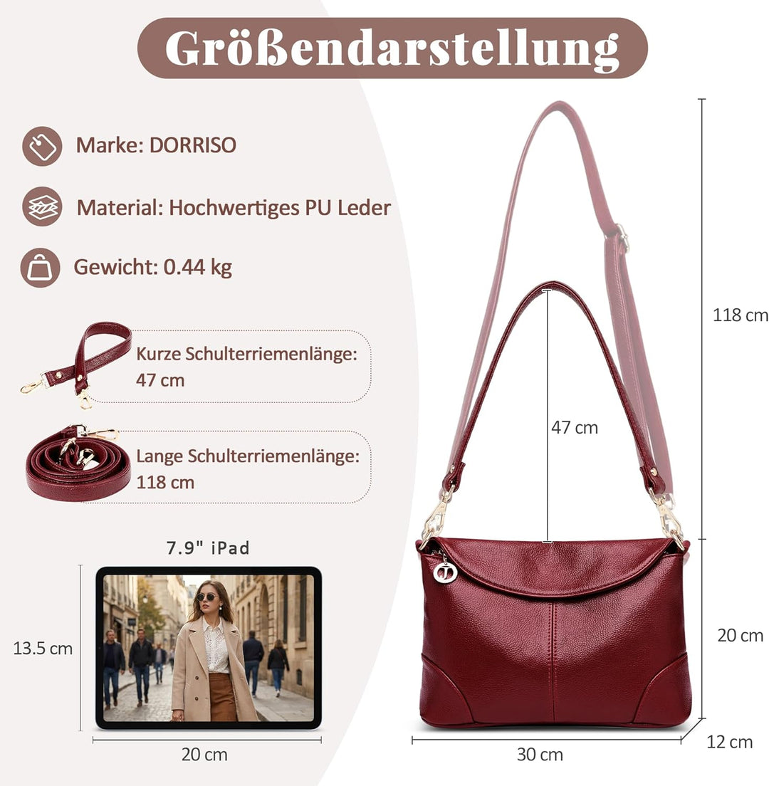 DORRISO Elegant Damen Umhängetasche Frauen Handtasche Schultertasche Casual Umhängetaschen Damen Rei