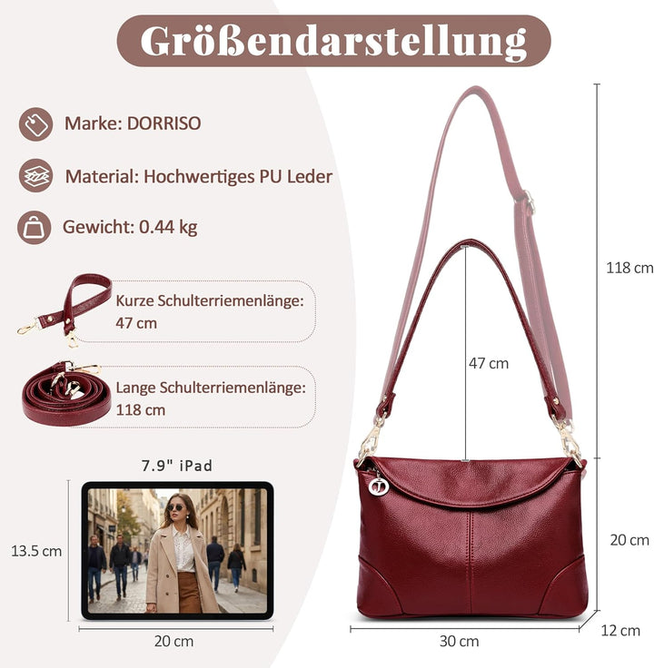 DORRISO Elegant Damen Umhängetasche Frauen Handtasche Schultertasche Casual Umhängetaschen Damen Rei