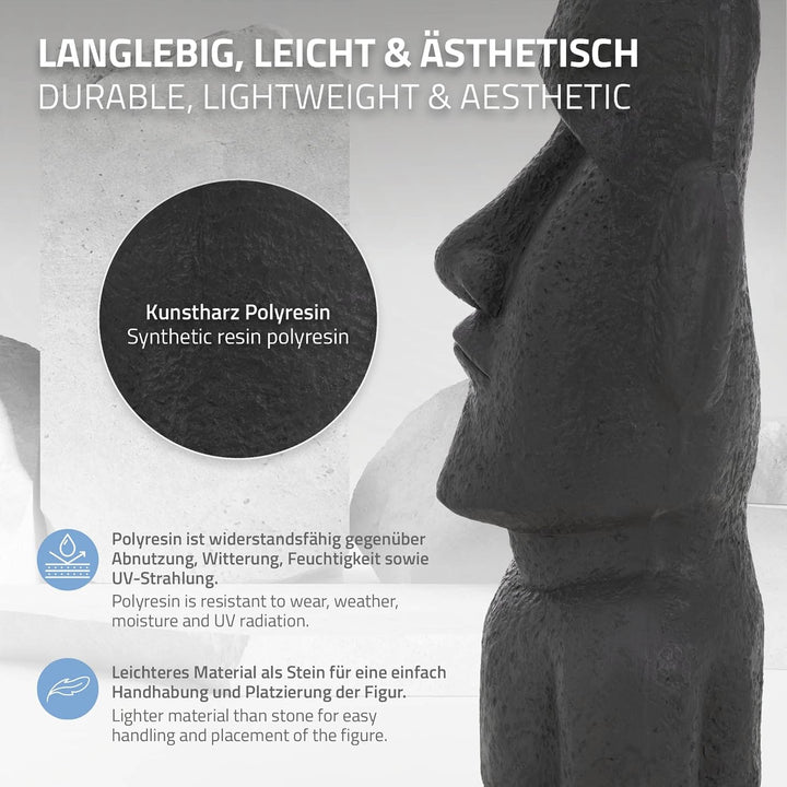 ECD Germany Moai Figur Rapa Nui Kopf 53,5 cm hoch aus wetterfestem Steinguss Kunstharz, Anthrazit, O