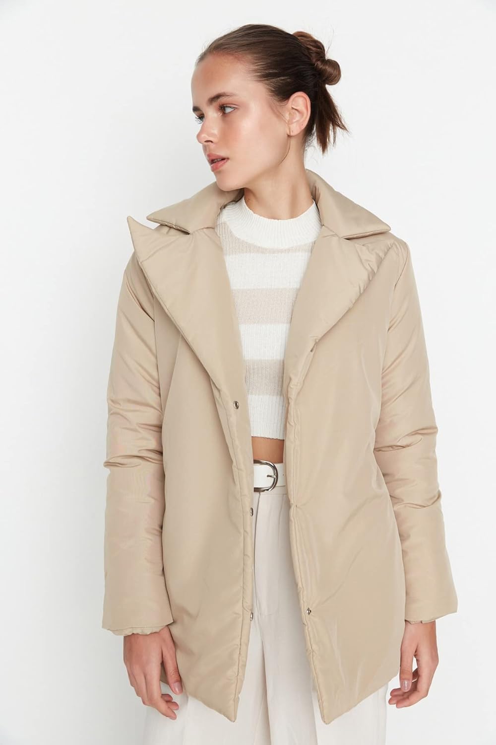 TRENDYOL Winter Jacket - Black XS Beige, XS Beige
