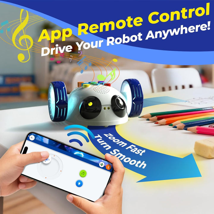 Apitor Robot Wheels - Programmierbarer Roboter Für Kinder ab 5+, STEM-Lernspielzeug mit Bildschirmfr