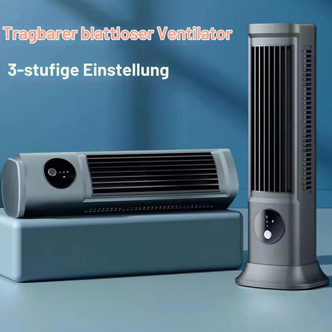 Tischventilator, 3 Geschwindigkeiten Einstellbar, Leiser, über USB Wiederaufladbarer, Blattloser Tur