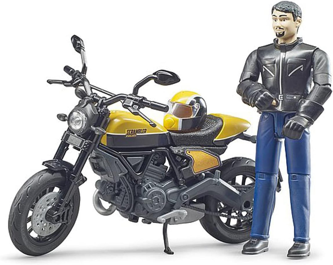 bruder 63053 - Scrambler Ducati Full Throttle, Motorrad und Fahrer - 1:16 Motorrad, Spielzeugfigur,