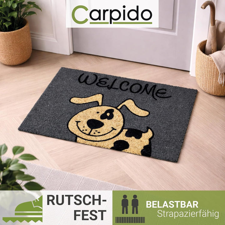Fussmatte Kokos Hund – Türmatte 40x60 cm – antibakterielle Eingangsmatte – Kokosmatte mit Vinylrücke
