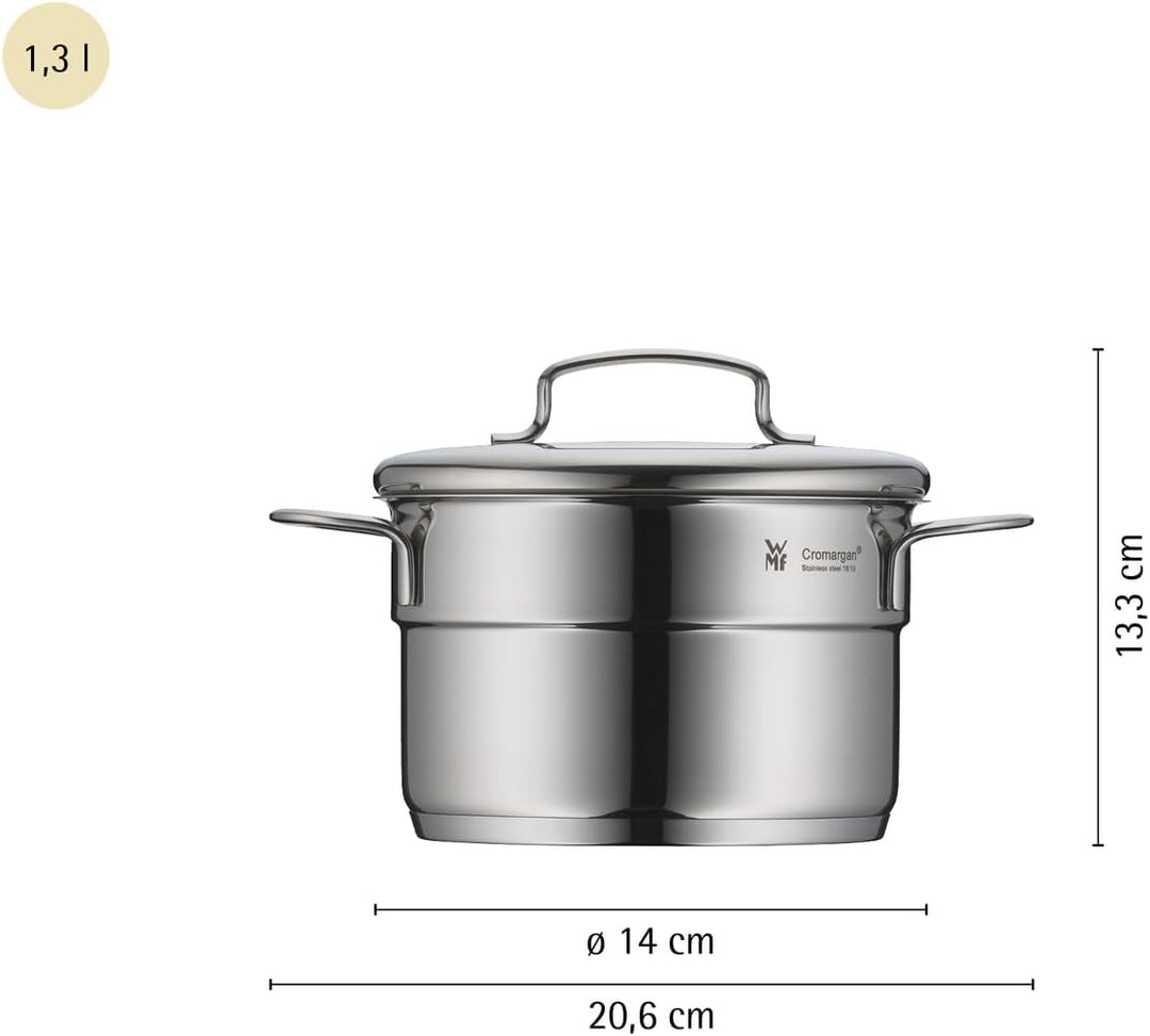 WMF Mini Topfset Induktion klein 5-teilig, Kochtopf Set mit Metalldeckel, Cromargan Edelstahl, Töpfe