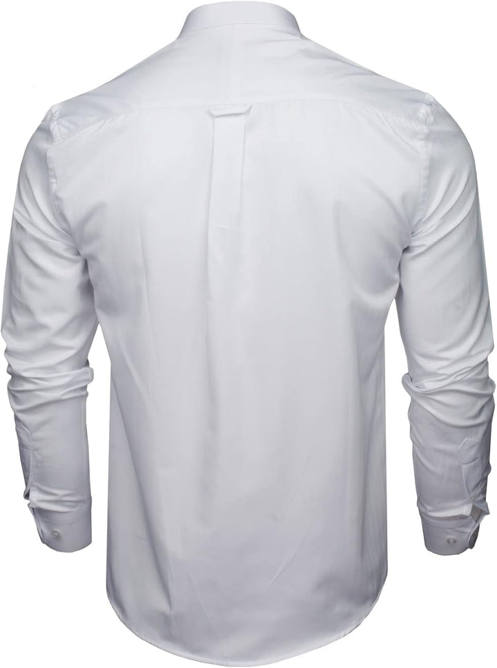 Xact Herren Langarmhemd mit Herringbone-Muster und Grandad-Mandarinkragen M Weiss, M Weiss