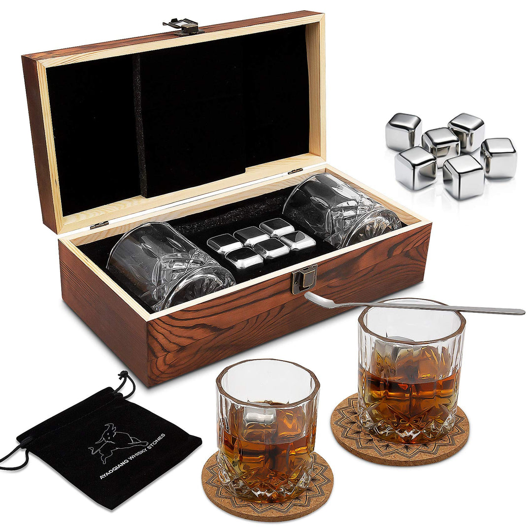 Whisky Steine Geschenkset – 6 Edelstahl Whisky Eiswürfel Wiederverwendbar - Whiskey Rocks Cooling St