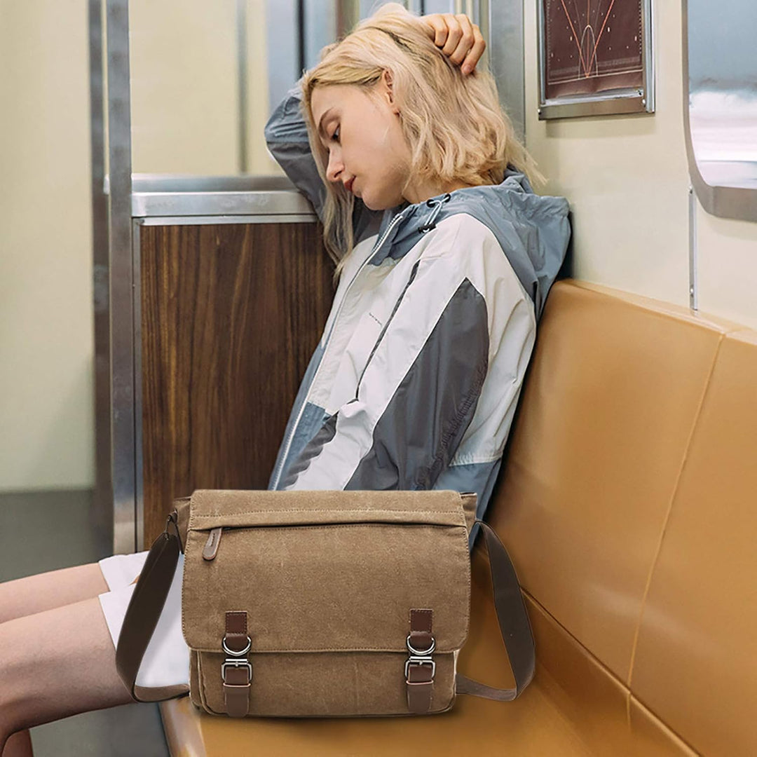 FANDARE Retro Umhängetasche Segeltuch Schultertasche Herren Damen Lehrertasche Briefträgertasche für