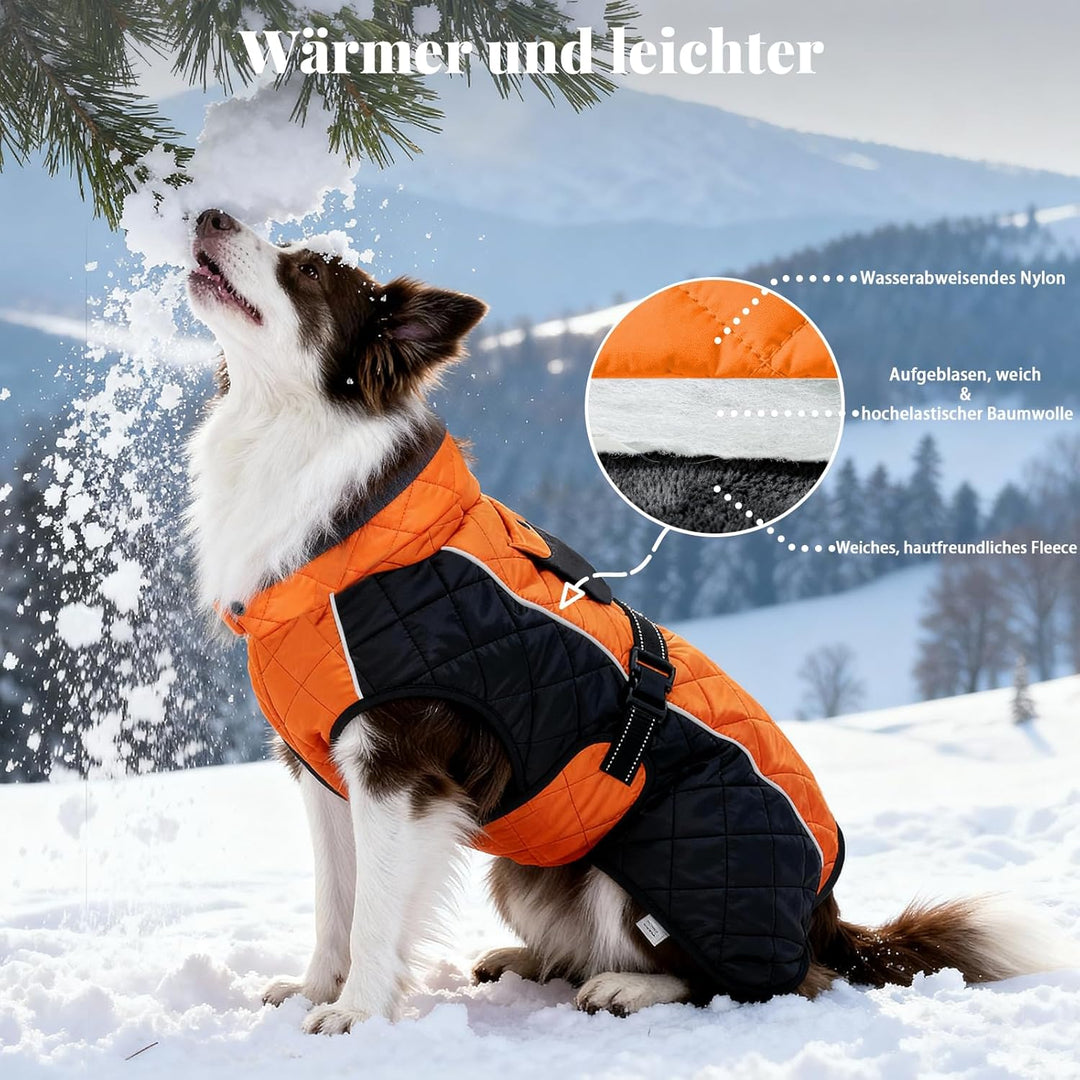 BECROWM Hundemantel mit reflektierendem Design, Winddicht und wasserdicht, verdickter Kragen für Win