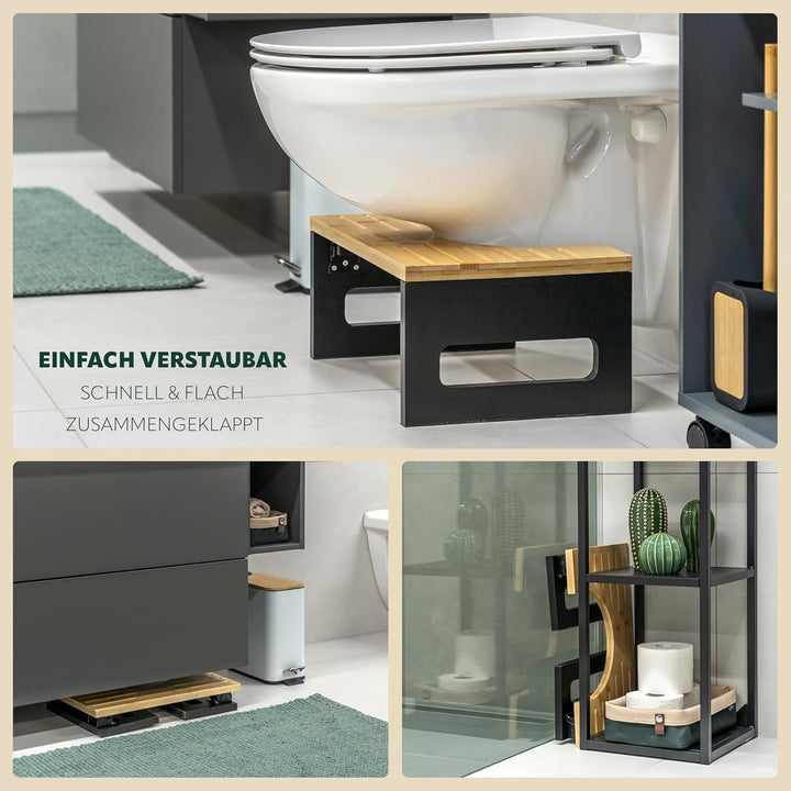 eluno Toilettenhocker, Fussbank aus Bambus mit Anti-Rutsch-Pads, platzsparend zusammenklappbar, stab