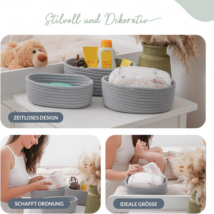 CALDERA® Elegante Körbchen im 3er-Set als Wickeltisch Organizer, perfektes Wickeltisch Zubehör für j