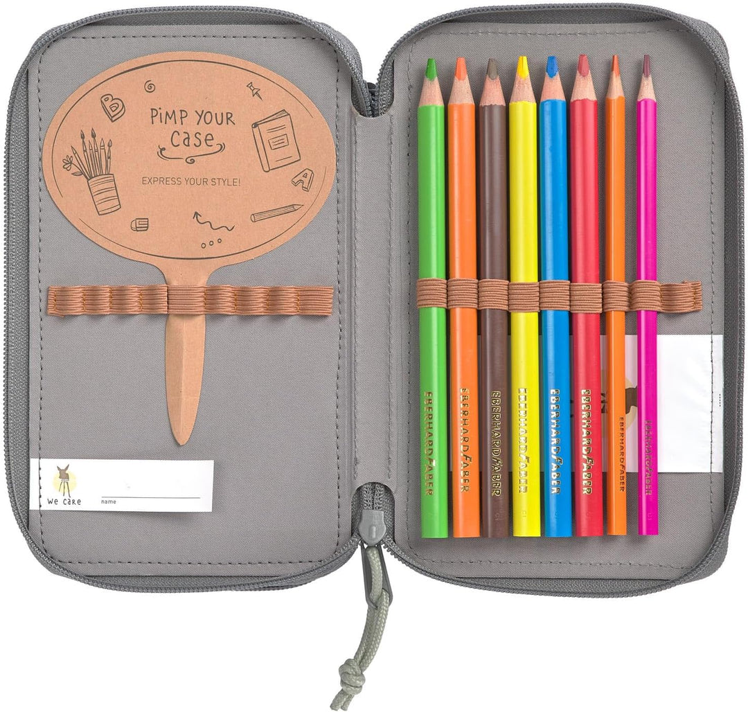 LÄSSIG Federmäppchen befüllt 20-teilig / School Triple Pencil Case Unique Speckles Anthracite Grau,