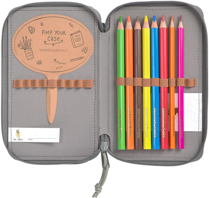 LÄSSIG Federmäppchen befüllt 20-teilig / School Triple Pencil Case Unique Speckles Anthracite Grau,