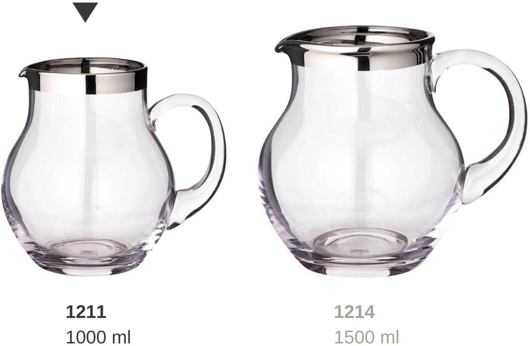 EDZARD Glaskaraffe Olivia, feiner Kristallglas Krug mit Platinrand, Füllvolumen 1,0 Liter, Höhe 16 c