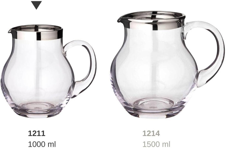 EDZARD Glaskaraffe Olivia, feiner Kristallglas Krug mit Platinrand, Füllvolumen 1,0 Liter, Höhe 16 c