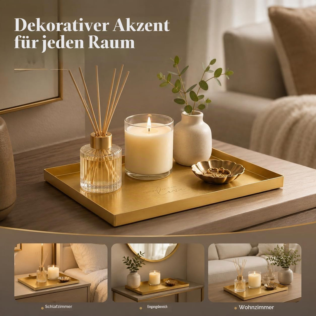 Deko Tablett Gold Tablett Rechteckig, Schmucktablett Edelstahl Badezimmer Tablett Dekotablett Schmuc