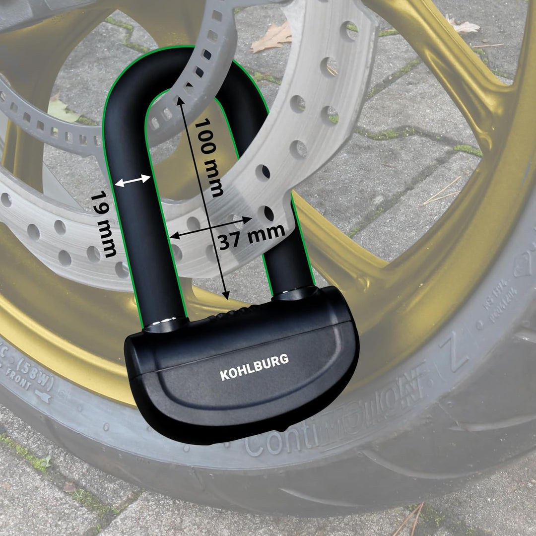 KOHLBURG sicheres Motorradschloss - Bremsscheibenschloss mit höchster Sicherheitsstufe 10plus von 10