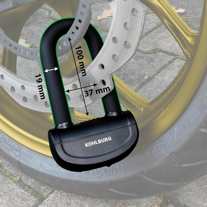KOHLBURG sicheres Motorradschloss - Bremsscheibenschloss mit höchster Sicherheitsstufe 10plus von 10