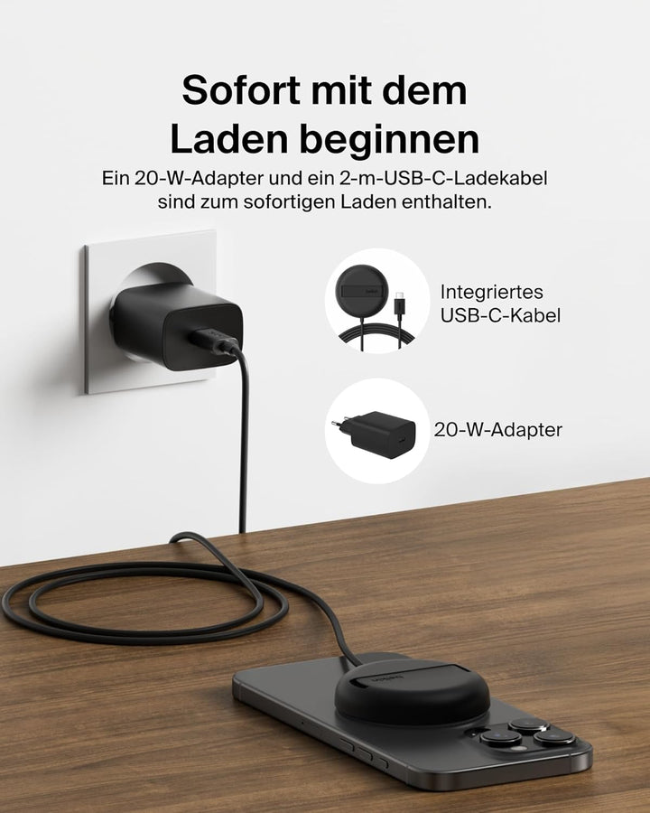 Belkin Magnetisches Kabelloses Ladegerät (15W) mit Ständer – zertifiziertes MagSafe Ladegerät, Qi2 L