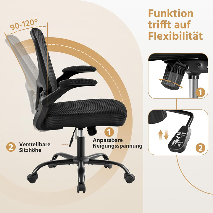 Yaheetech Bürostuhl mit hochklappbaren Armlehnen, Schreibtischstuhl mit erstellbaren Lendenwirbelstü